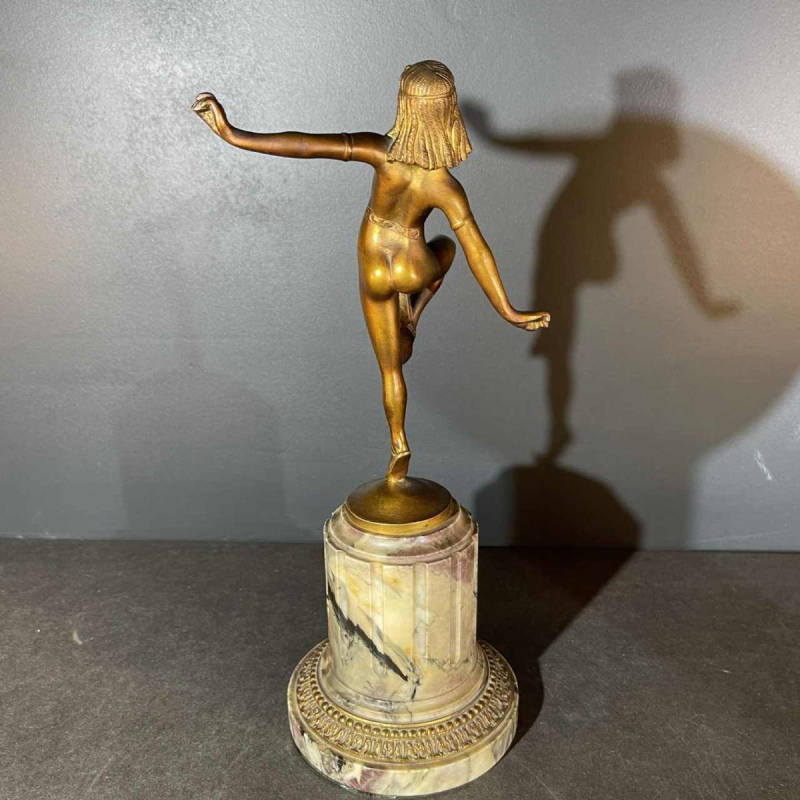 ALONZO, Egyptian Dancer Cleopatra Sculpture Art Deco Naked Woman Bronze, 1920