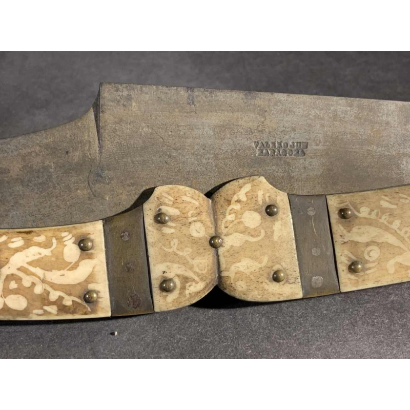 VALERO JUN ZARAGOZA, Important Antique Folding NAVAJA Knife ' Crotal's Tail ' bronze & bone, 19th
