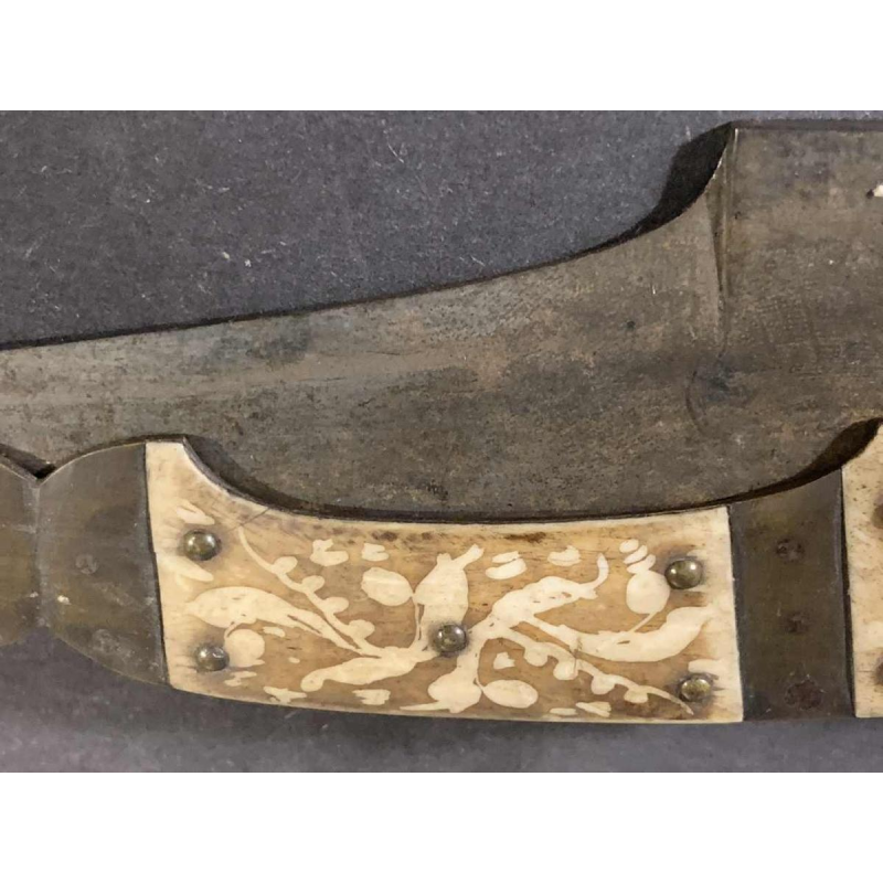 VALERO JUN ZARAGOZA, Important Ancien Couteau NAVAJA pliant Queue de Crotal, bronze et os, 19ème