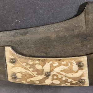 VALERO JUN ZARAGOZA, Important Antique Folding NAVAJA Knife ' Crotal's Tail ' bronze & bone, 19th