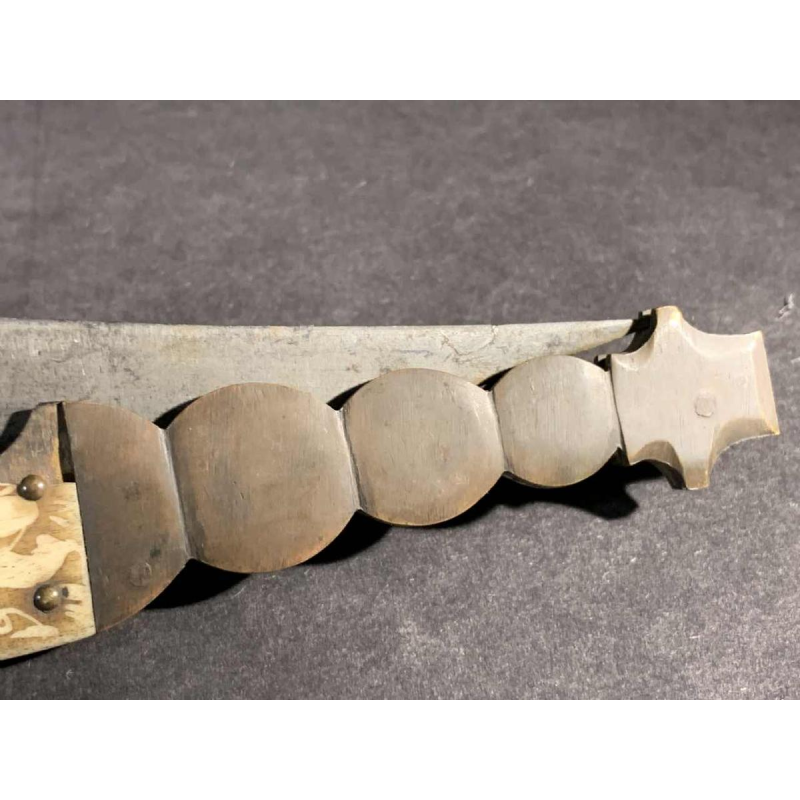 VALERO JUN ZARAGOZA, Important Ancien Couteau NAVAJA pliant Queue de Crotal, bronze et os, 19ème