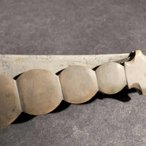 VALERO JUN ZARAGOZA, Important Ancien Couteau NAVAJA pliant Queue de Crotal, bronze et os, 19ème