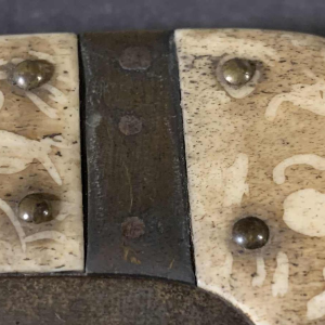 VALERO JUN ZARAGOZA, Important Antique Folding NAVAJA Knife ' Crotal's Tail ' bronze & bone, 19th