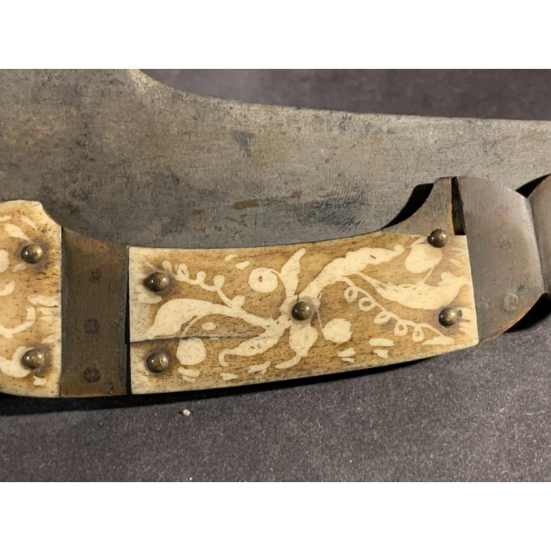 VALERO JUN ZARAGOZA, Important Antique Folding NAVAJA Knife ' Crotal's Tail ' bronze & bone, 19th