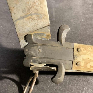 VALERO JUN ZARAGOZA, belangrijk opvouwbaar NAVAJA mes Crotal Staart bot ivoor, 19th