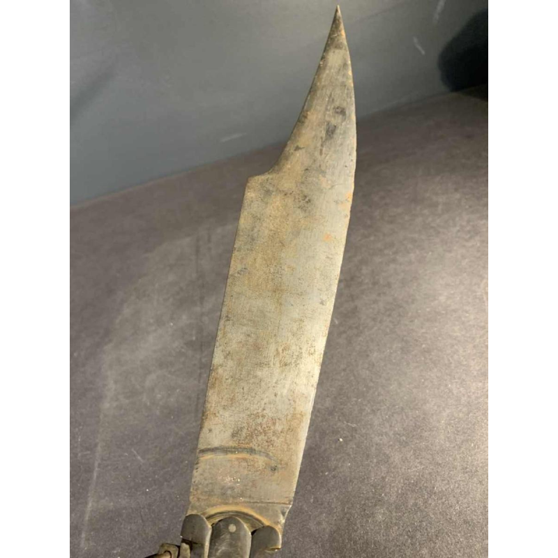 VALERO JUN ZARAGOZA, Important Antique Folding NAVAJA Knife ' Crotal's Tail ' bronze & bone, 19th