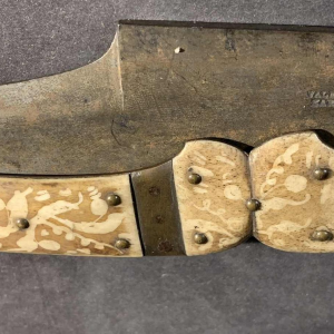 VALERO JUN ZARAGOZA, Important Antique Folding NAVAJA Knife ' Crotal's Tail ' bronze & bone, 19th