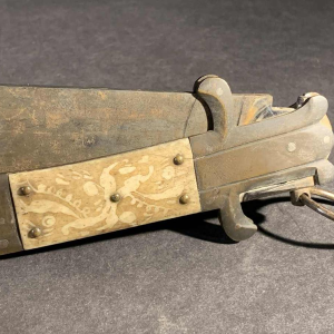 VALERO JUN ZARAGOZA, Important Ancien Couteau NAVAJA pliant Queue de Crotal, bronze et os, 19ème