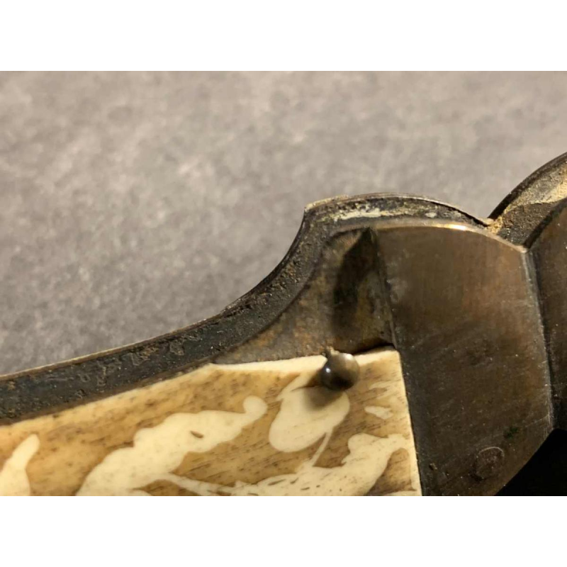 VALERO JUN ZARAGOZA, Important Antique Folding NAVAJA Knife ' Crotal's Tail ' bronze & bone, 19th