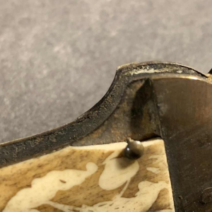 VALERO JUN ZARAGOZA, Important Antique Folding NAVAJA Knife ' Crotal's Tail ' bronze & bone, 19th