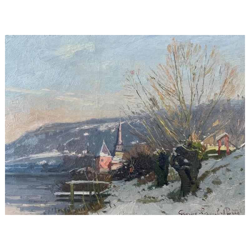 George LAMBILLOTTE (1915-1998): « Le Prieuré de Godinne sous la neige »