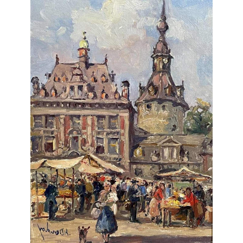 Albert DANDOY (1885-1977): «  Marché sur la place d'Armes devant le Beffroi en
