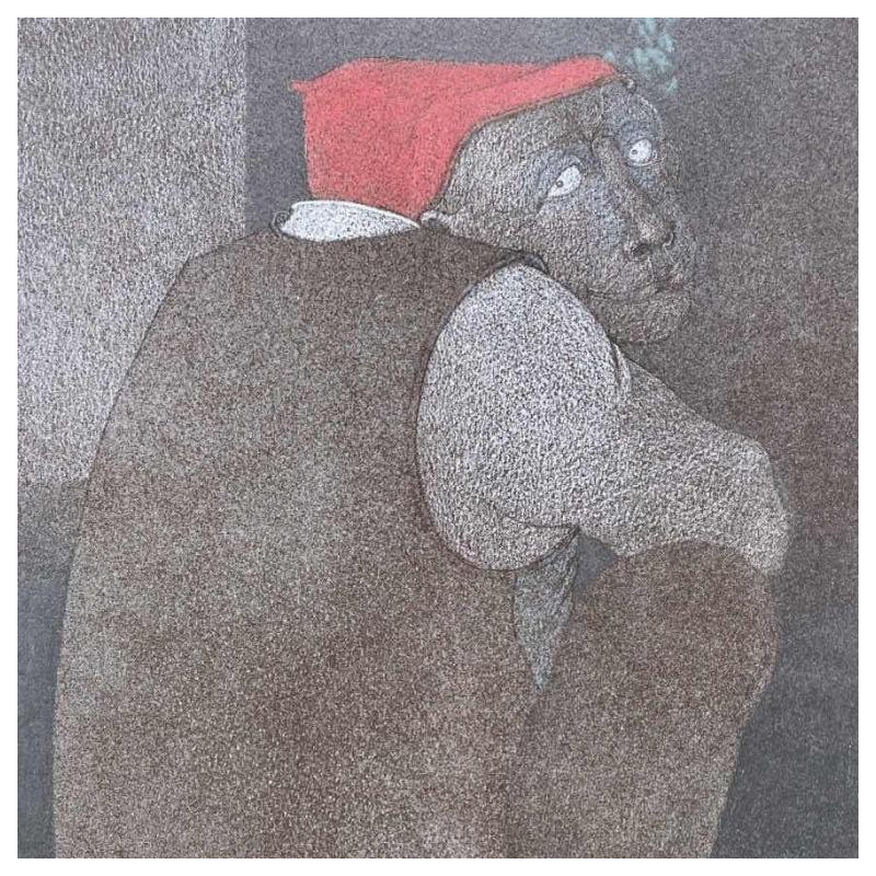 Jean-Pierre Felix dessin - fusain « lhomme au bonnet rouge »
