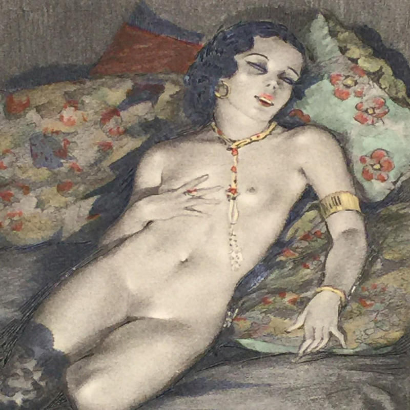 Edouard Chimot - Orientalist Erotic engraving of a Nude Woman - about 1910
