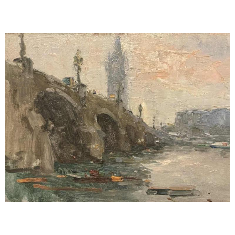 Esquisse « Vue de Londres ou Paris » dans le goût de Lucien Frank