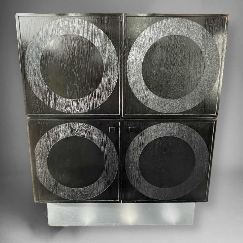 De Coene Frères, Cabinet / Bar Brutalist Op'Art Vintage, gezwarte eik 1970