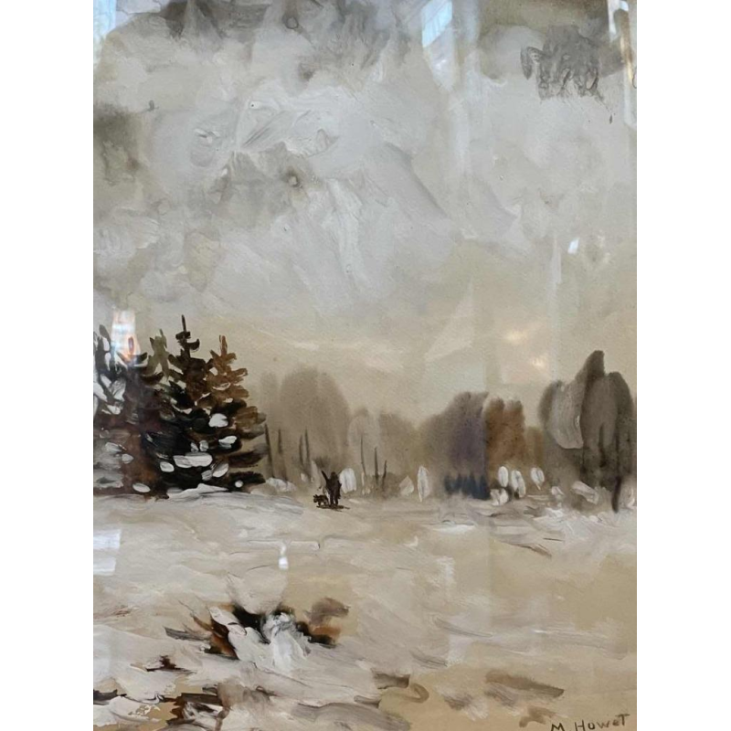 Marie HOWET (1897-1984) « Chasseur dans la neige » technique mixte 38x28 cm