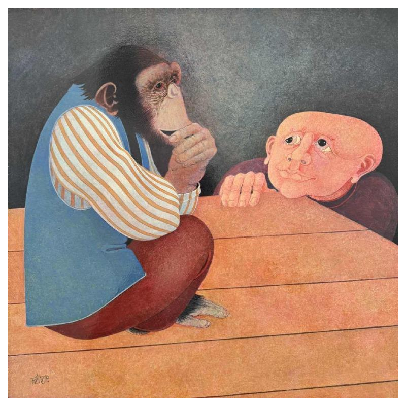 Jean-Pierre FELIX "L'homme et le singe" huile sur toile