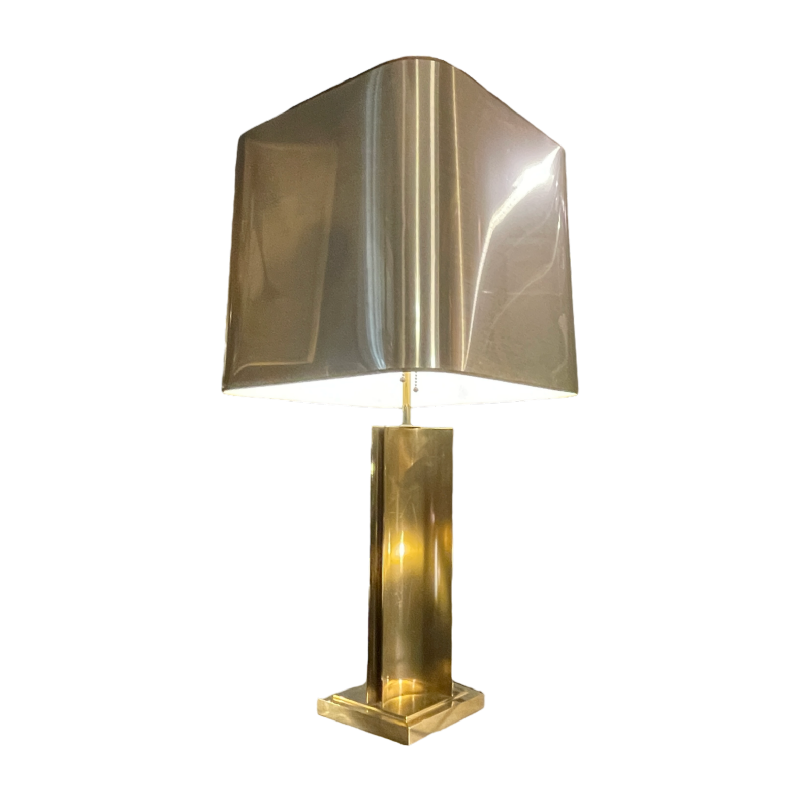 MAISON CHARLES (attribue´), lampe a` poser bronze dore´, abat-jour d'origine 70s