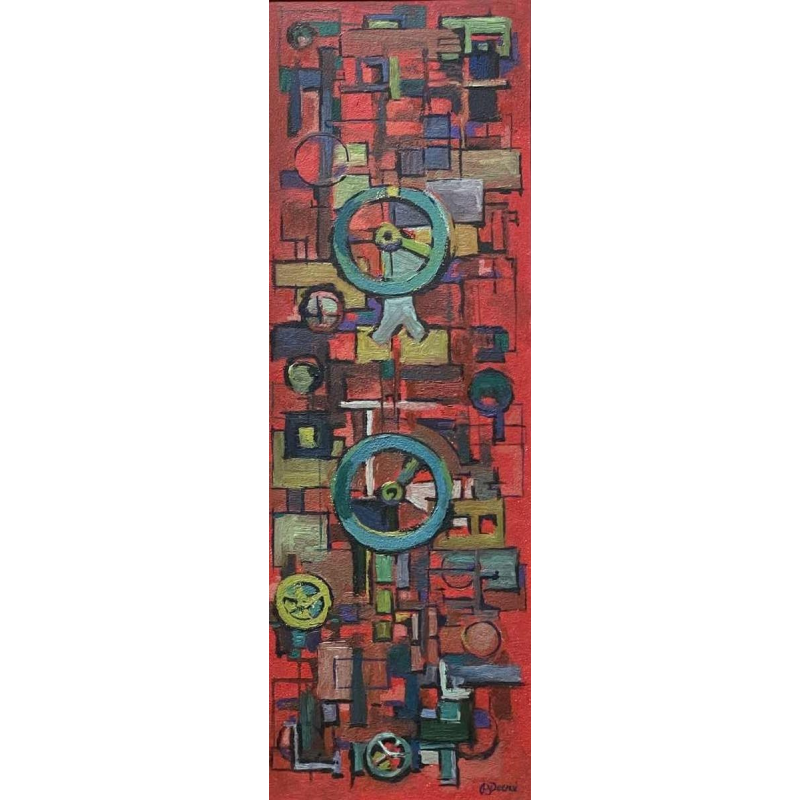 Bruno DECRE ( 1945-2019). : abstraction 60x20 cm huile sur isorel