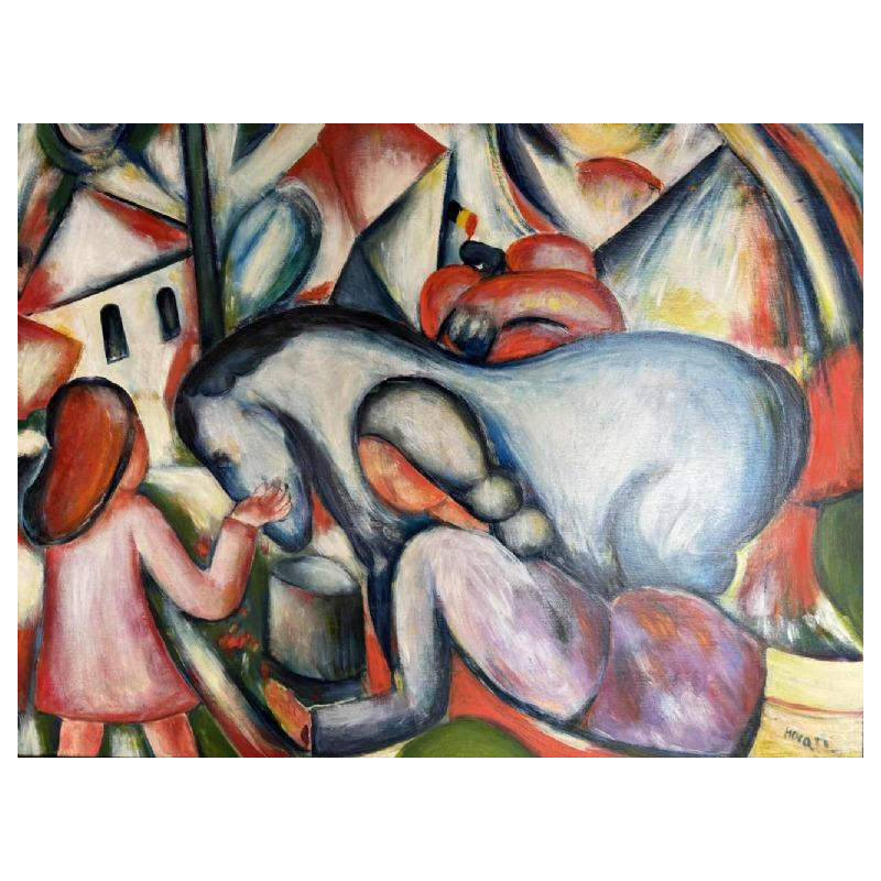 Marcel HOCQ (1933-2021): "Le cheval bleu» peinture