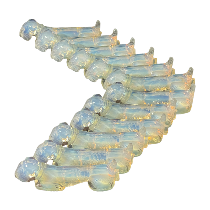 SABINO, 12 Messenhouders Schotse Terrier Art Deco Glas Opalescent 1930