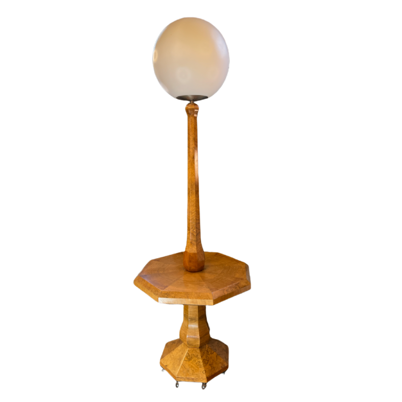 DE COENE Frères, Floor Lamp Table Pedestal Table Art Deco, Walnut Burl 1925s