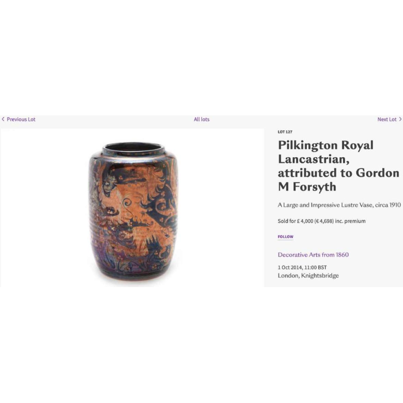 Vase Art Nouveau en céramique irisé Royal Lancastrian Pilkington, Gordon M. Forsyth, circa 1905