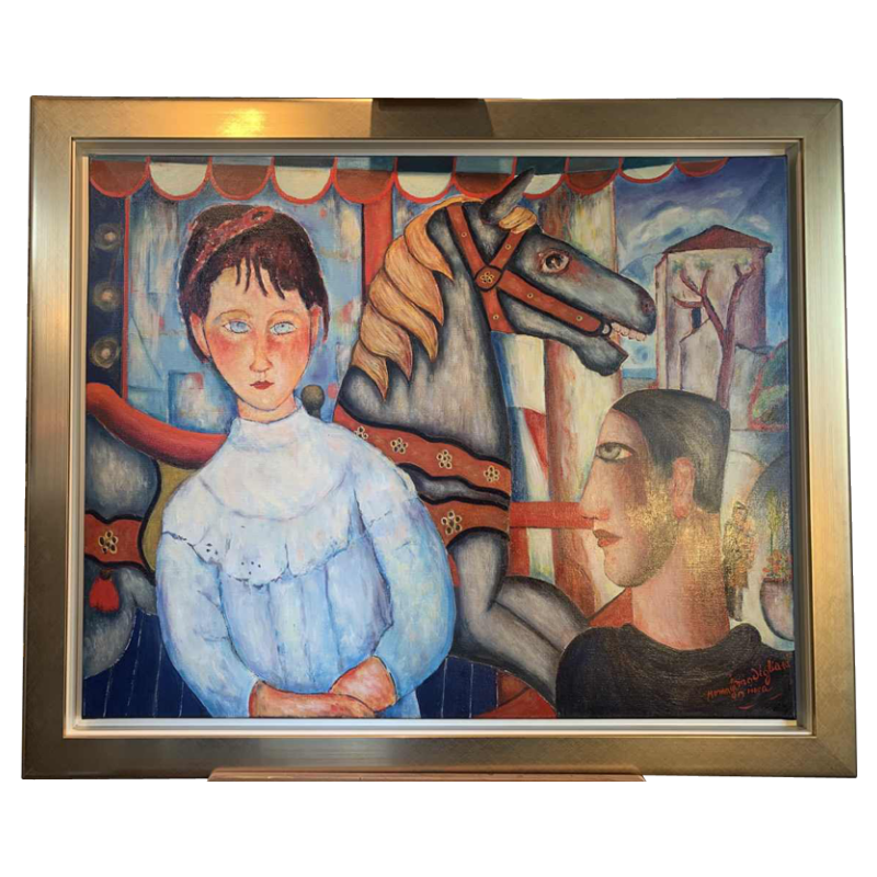 Marcel Hocq "Hommage à Modigliani" huge oil on canvas