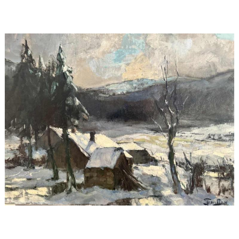 Georges BOUILLON (1891-1943) : hiver glacial en Ardenne peinture