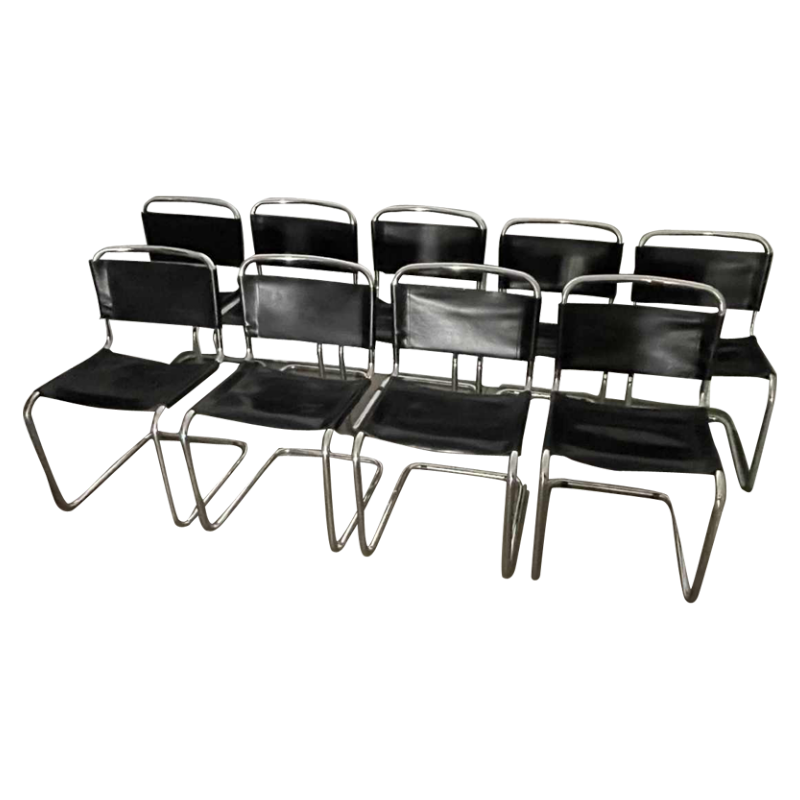 Série de 10 chaises Design 1970s, dans le goût du modèle B33 de Marcel Breuer