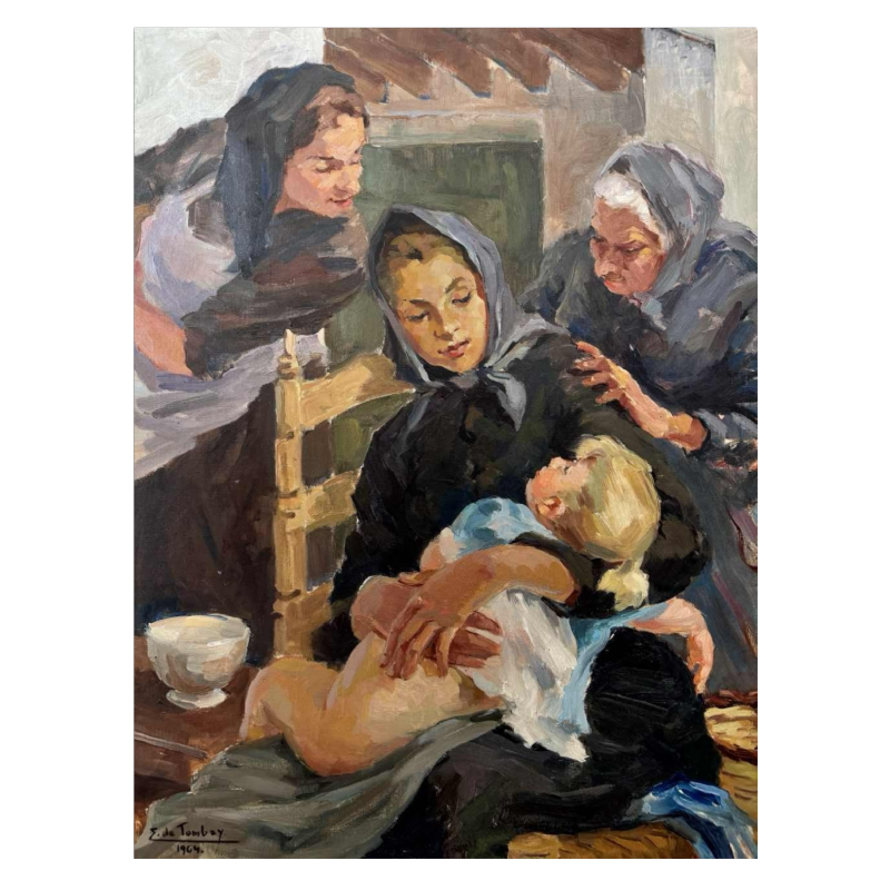 Ellen de TOMBAY (1918-1998): « Ze slaapt* schilderij olie op doek