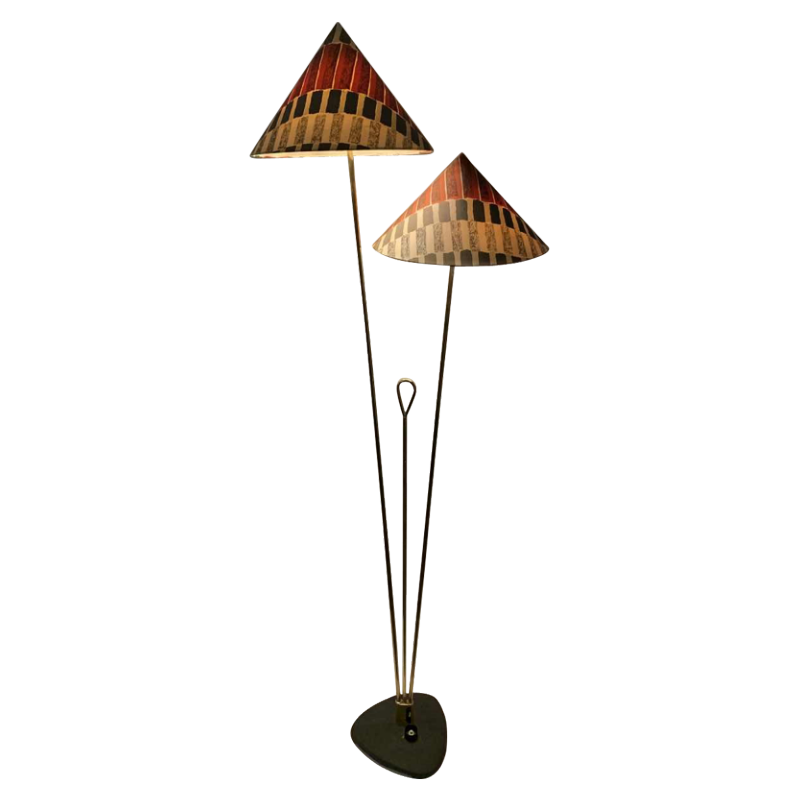 RUPERT NIKOLL, Lampadaire Design en laiton doré, pied fonte d'acier laqué, 1950s