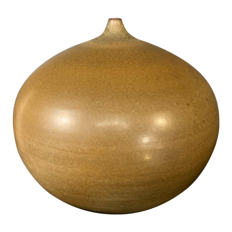 ANTONIO LAMPECCO, vase boule 23cm, céramique soliflore petit col brun, 1970s