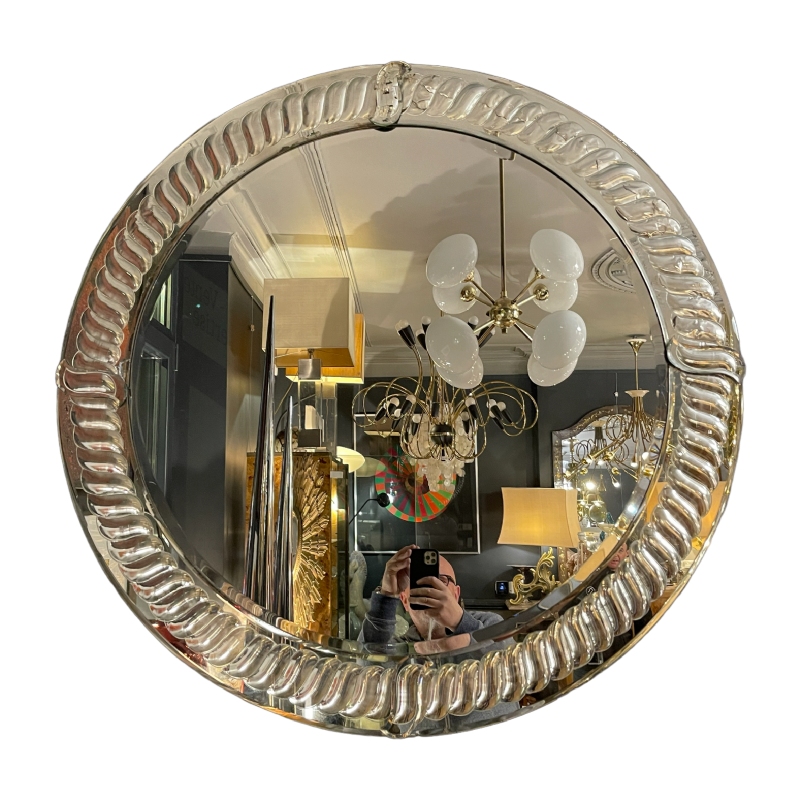 OLIVIER DE SCHRIJVER, grand miroir rond (90cm) façon mercure ancien