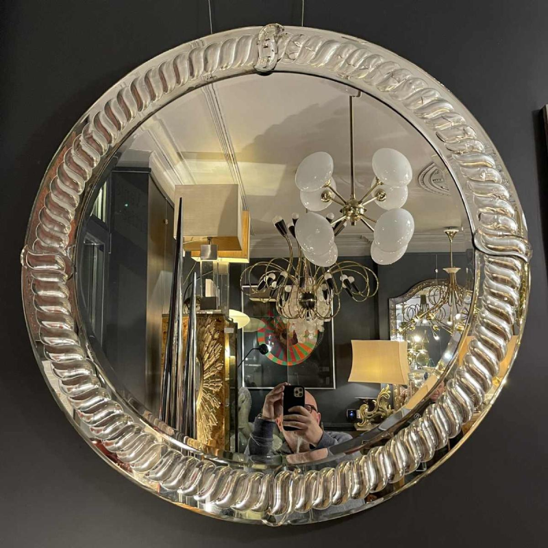 OLIVIER DE SCHRIJVER, grand miroir rond (90cm) façon mercure ancien