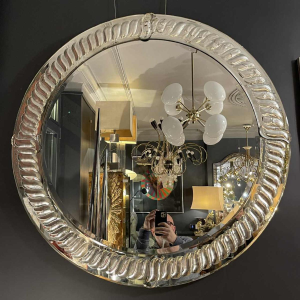 OLIVIER DE SCHRIJVER, large round mirror (90cm) antique mercury style