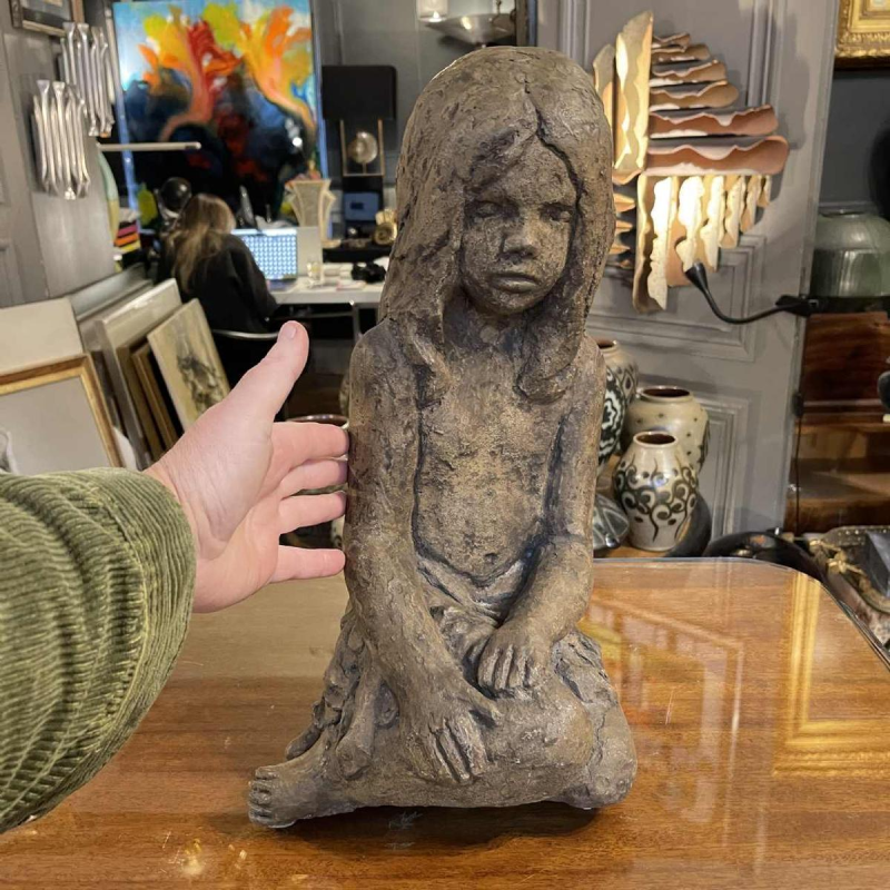 Sculpture 'fillette' en grès , pièce unique, céramique dans le style de Elie Van Damme pour Amphora, ca 1970