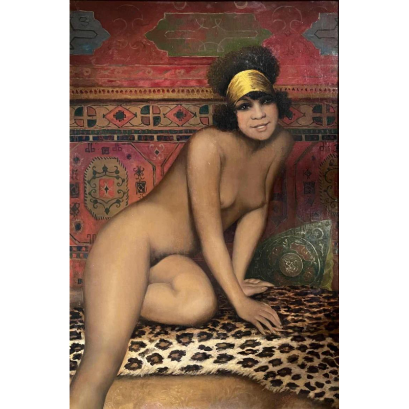 ANDRE ALLARD, schilderij "naakte oosterse vrouw met hoofddoek" olieverf op doek