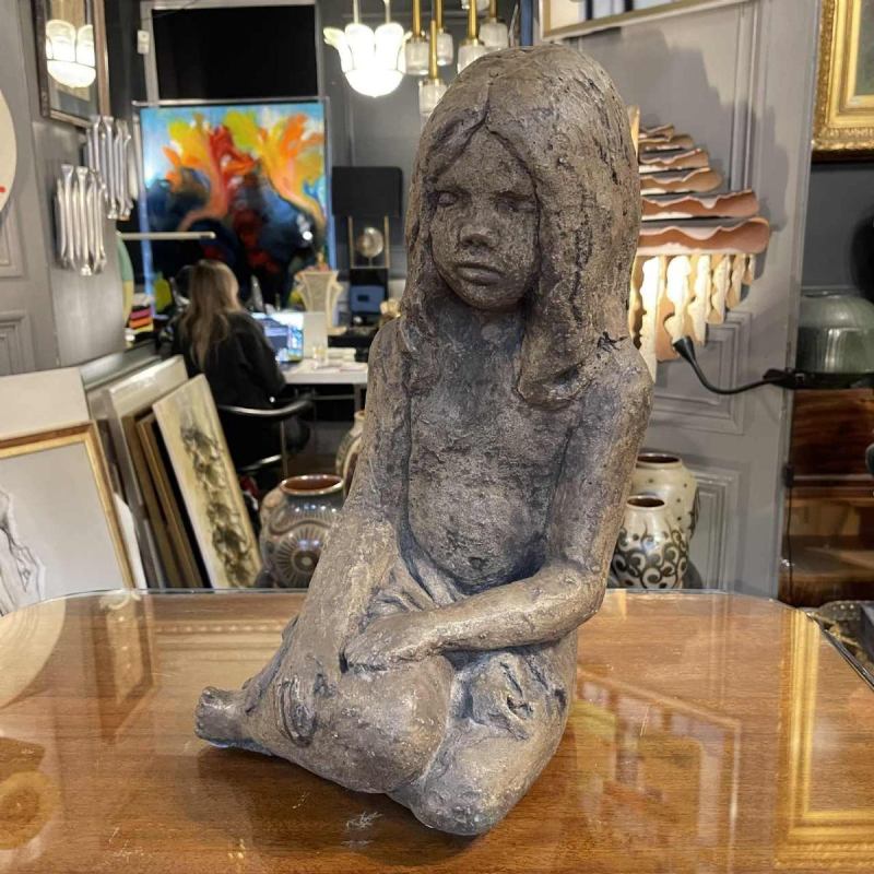 Girl' sculpture in stoneware, unique piece, ceramic in the Elie Van Damme style for Amphora, ca 1970