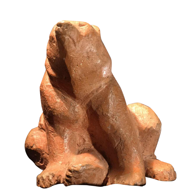 Herbert Geldhof "Beer", terracotta dierenbeeld sculptuur, uniek stuk, circa 1950
