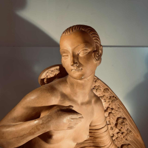JOE DESCOMPS CORMIER 'Femme nue agenouillée au drapé“ sculpture Art Déco en terre cuite, ca 1910