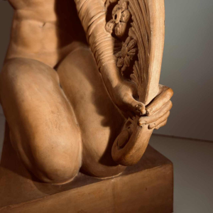 JOE DESCOMPS CORMIER 'Kneeling Nude Woman with Drape' Art Deco terracotta sculpture, ca 1910