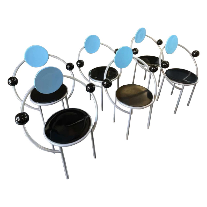 MICHELE DE LUCCHI pour MEMPHIS MILANO, Se´rie de 6 chaises " FIRST " , ca 1983