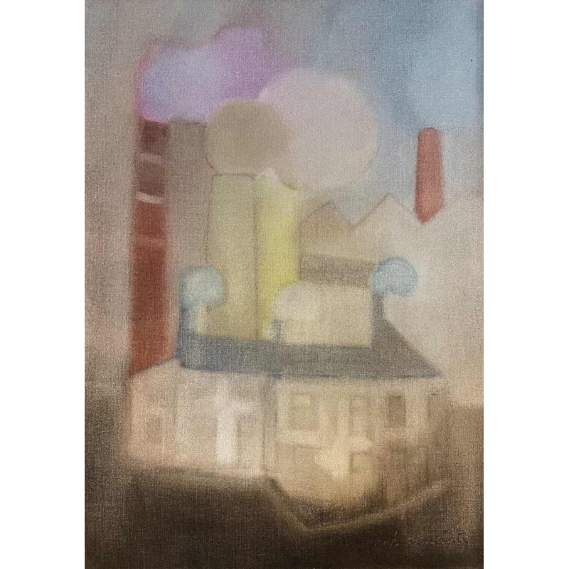 René DESSAINTE (1927-2014) : « cheminées » hst 70x50 cm