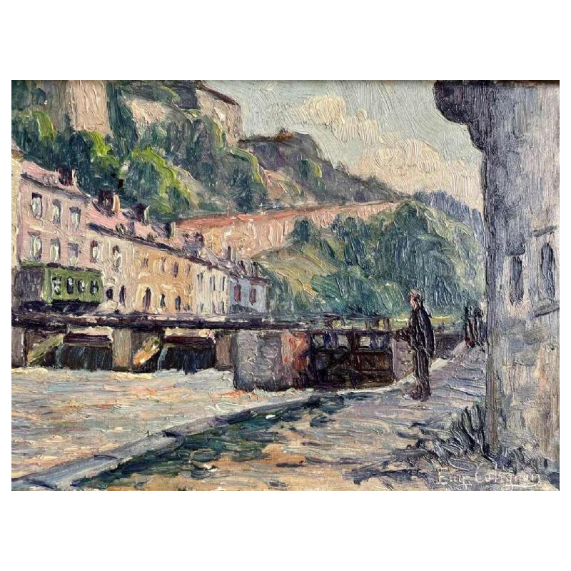 Eugène COLIGNON (1876-1961): « Namur - Écluse Rue Bord de l'Eau sur la Sambre »