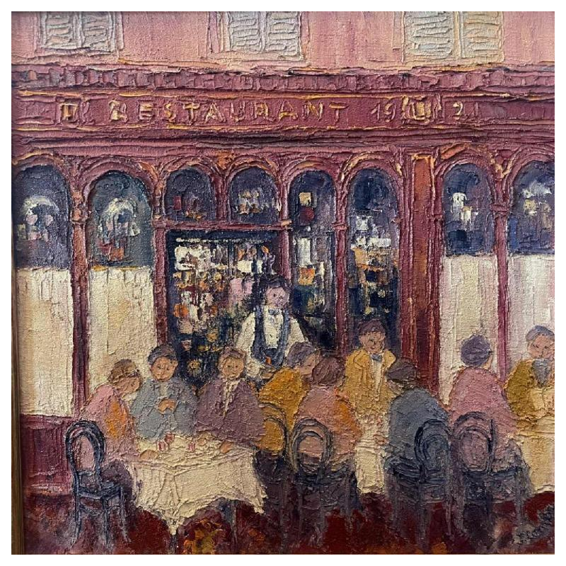 Jeanine COMBE (1938-): «  La terrasse du Vero-Dodat » café restaurant parisien