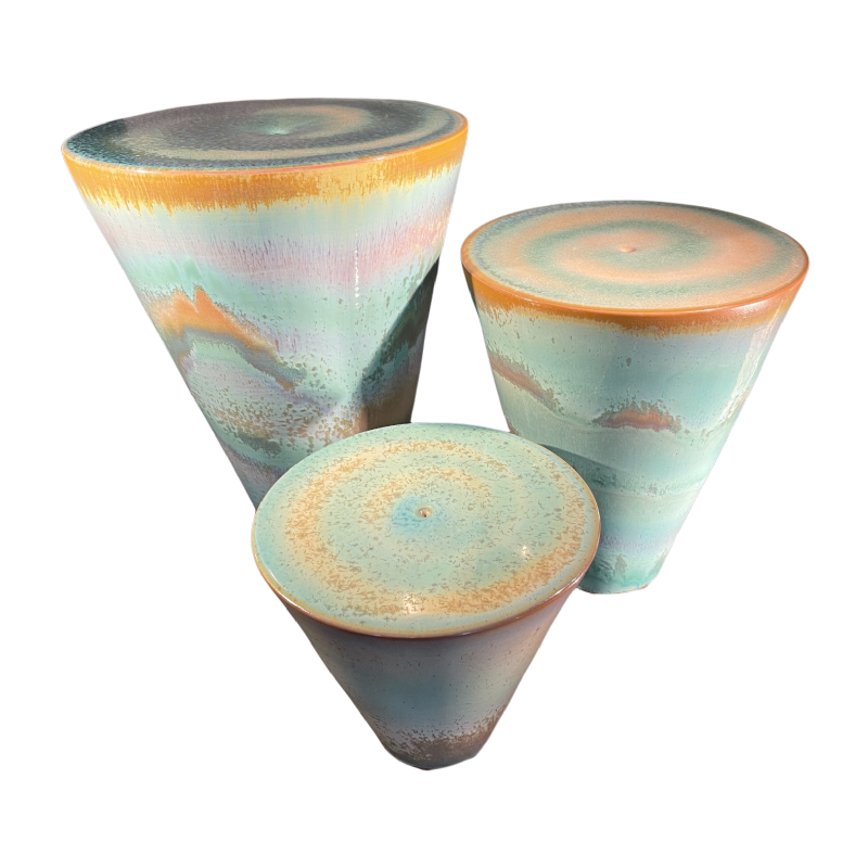 ANTONIO LAMPECCO, Belangrijke serie van 3 vazen (42cm) celadon keramiek