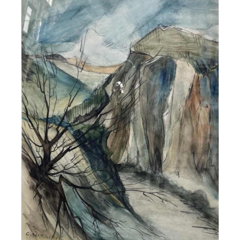 Camille Barthelemy aquarelle "Montagne de Han-sur-Lesse"