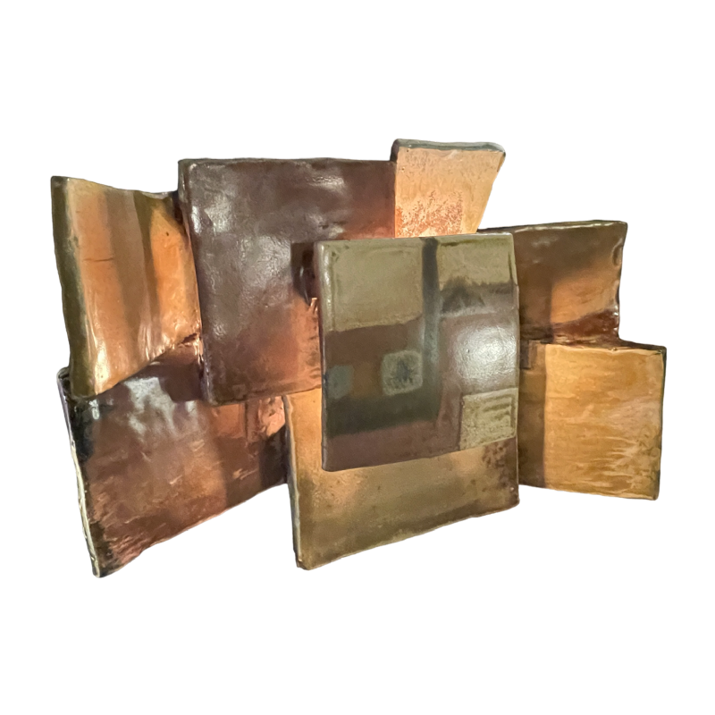 Jean-Michel SAVARY, Brutalistische Abstract wandlamp, sculptuur van steengoed